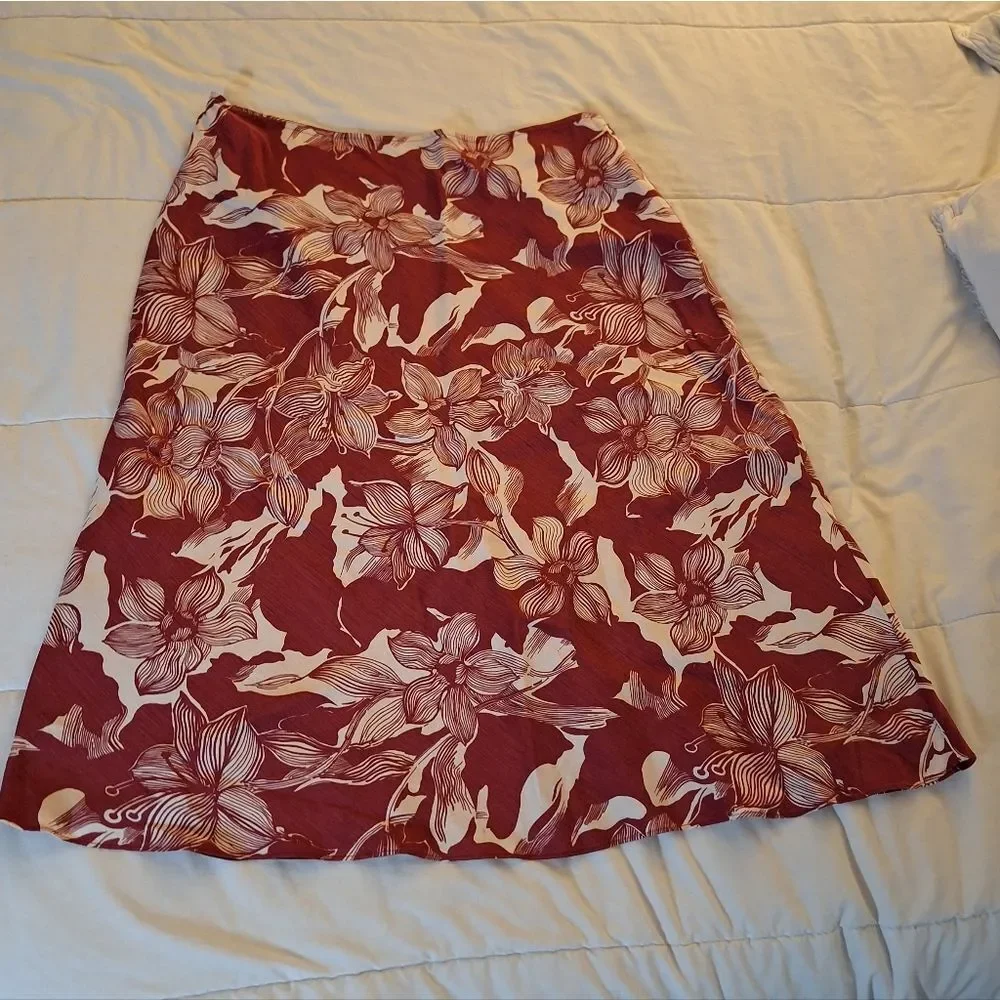 Kate Hill 14P A-Line Skirt - Wine, White Floral Silk